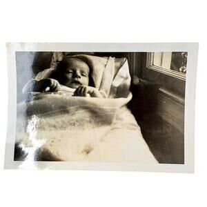 Vtg Newborn Baby Sleeping Monochrome Photography Found Snapshot B&W Landscape